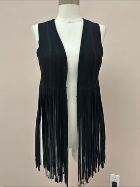 Lamarque Black Suede Fringe Vest size S